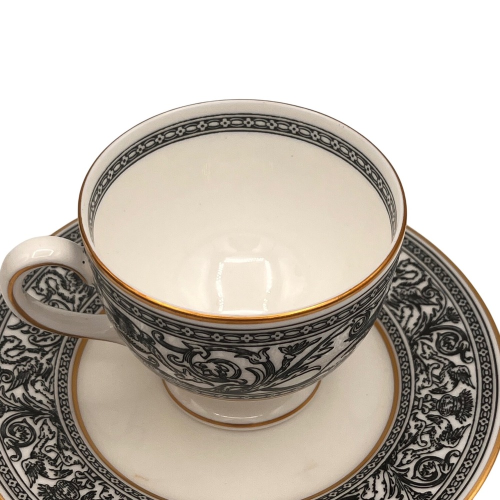 FLORENTINE BLACK by Wedgwood Leigh Tea Cup & Saucer England Black Dragons‎ - Picture 2 of 8